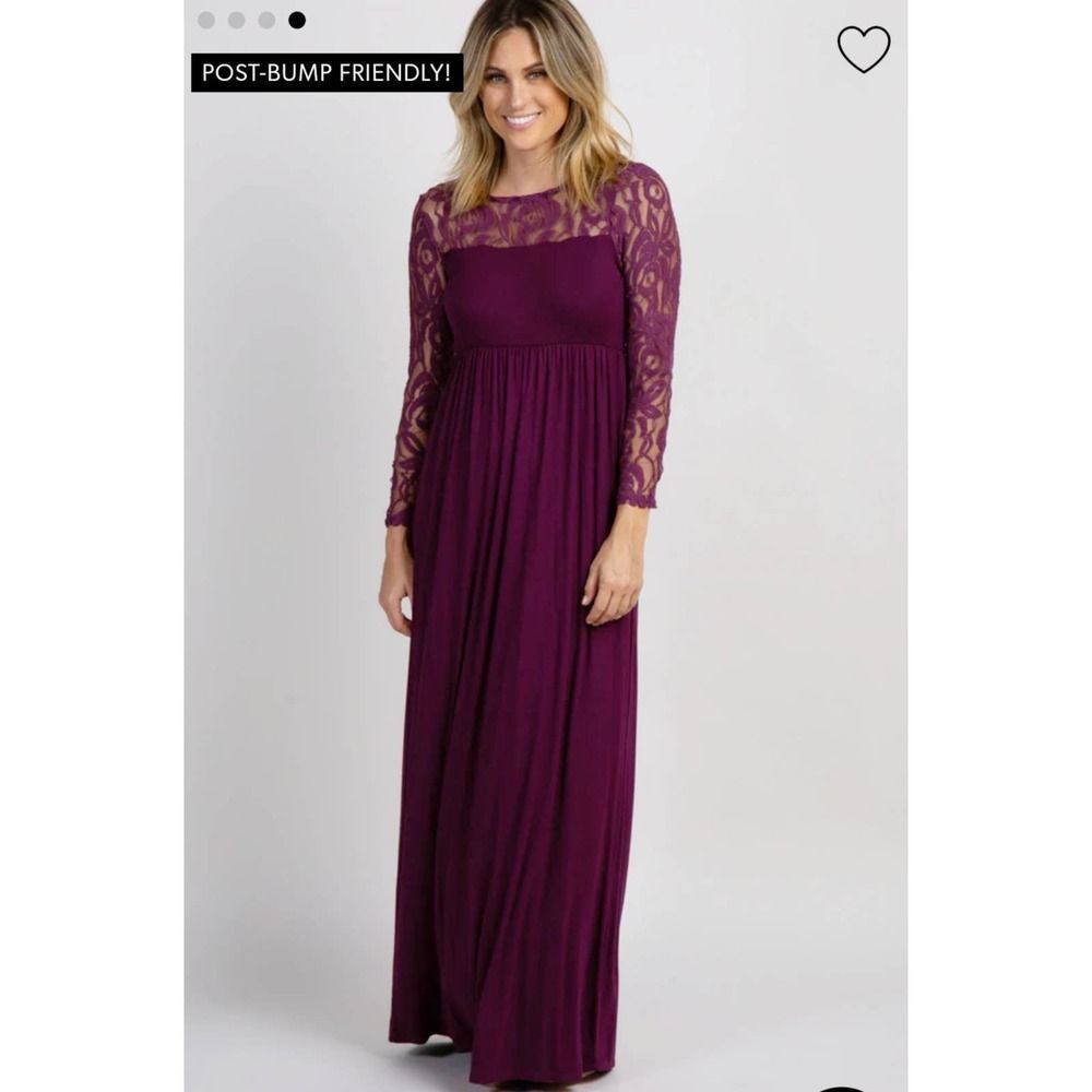 PinkBlush Purple Lace Sleeve Maternity Maxi Dress sz S - Picture 5 of 11